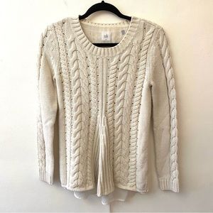 Cabi cream cableknit lace back sweater with sheer underlay style 3157 size XS